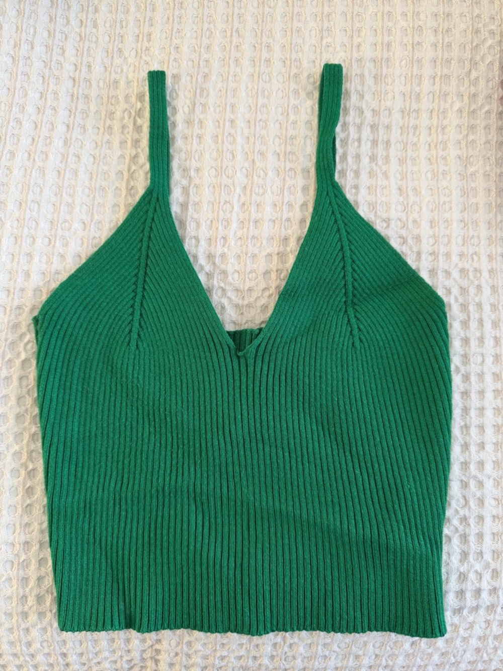 SHEIN Green Ribbed V-Neck Crop Top